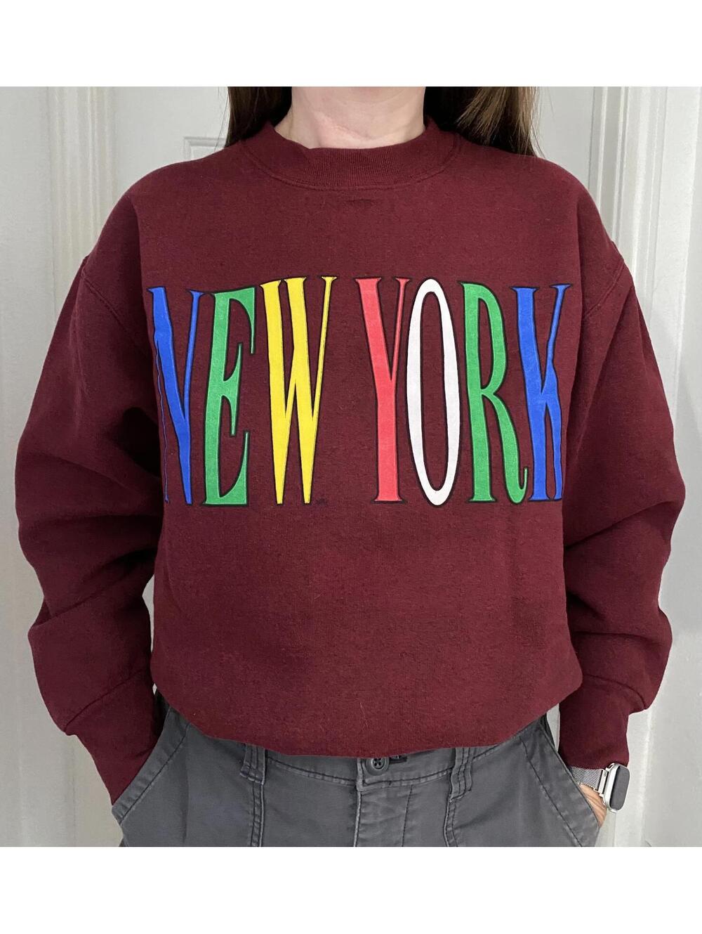 90s New York Crewneck Maroon Graphic Tourist Unisex Medium